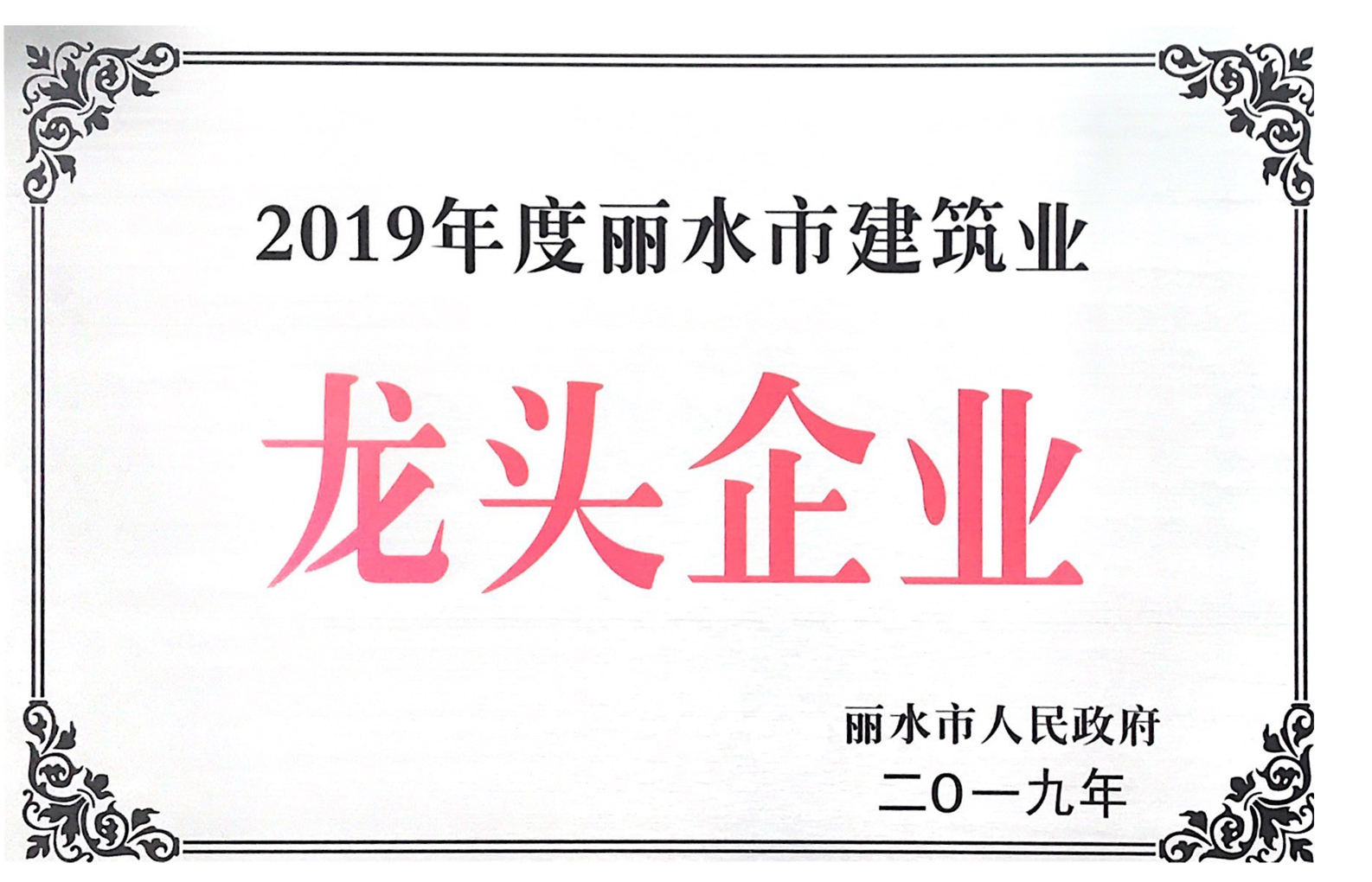 2019年度麗水建筑業(yè)龍頭企業(yè)